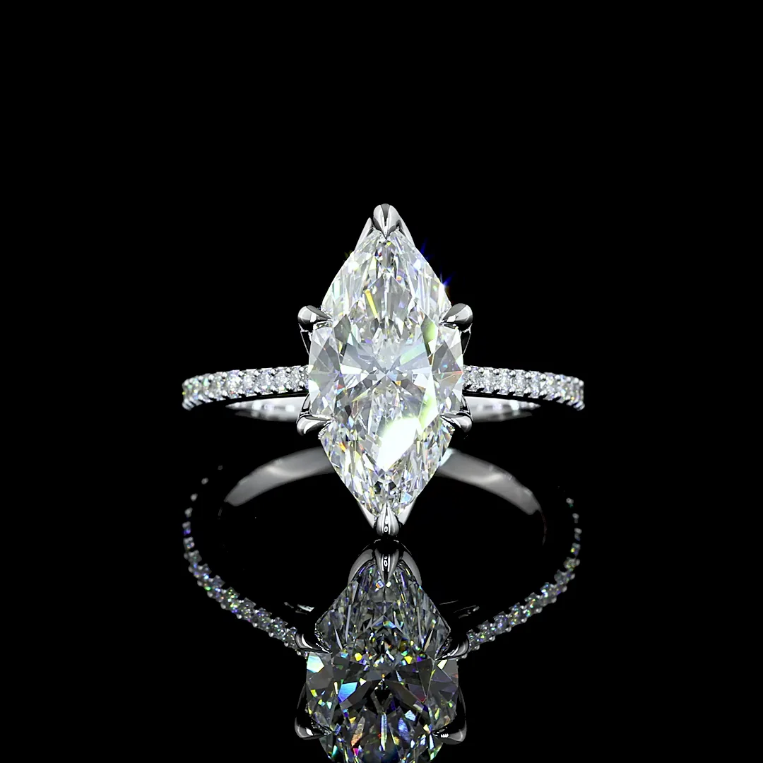 3.45 Cts 14k White Gold Marquise Shape Solitaire Diamond Shank Ring - Video