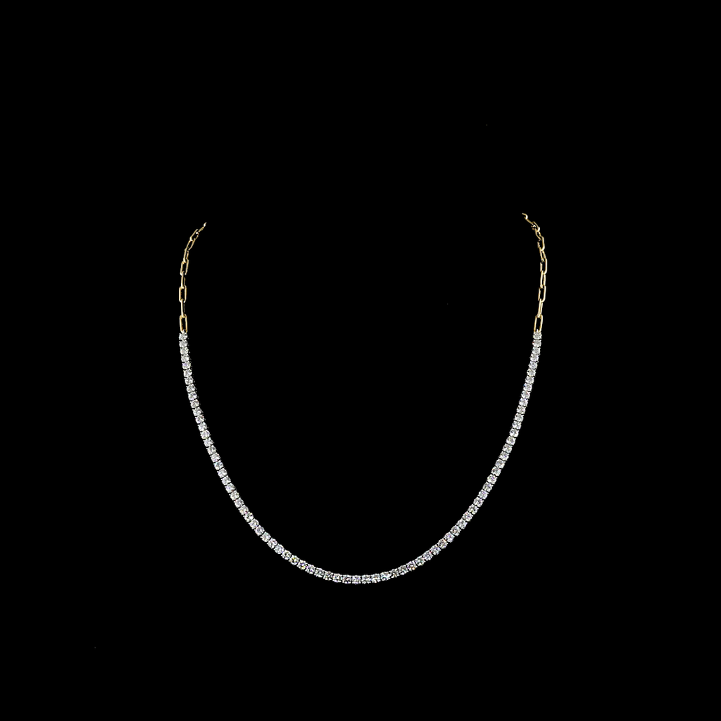 4.49 Cts 14k Two Tone Round Shape Tennis Necklace - Video