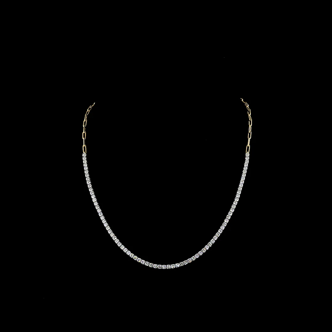 4.49 Cts 14k Two Tone Round Shape Tennis Necklace - Video