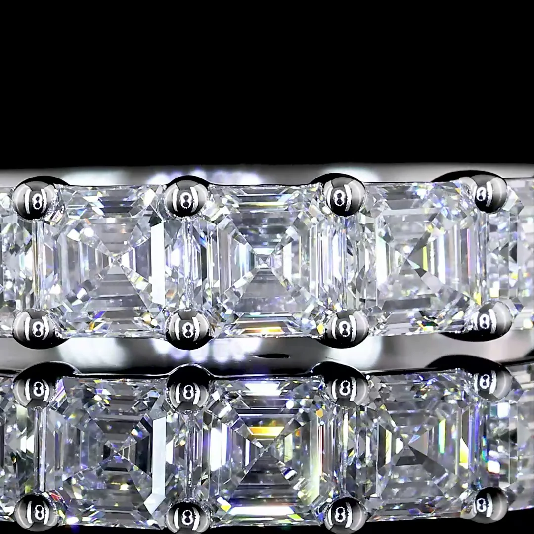 1 Cts 14k White Gold Asscher Shape 7 Stones Eternity Band - Image 3
