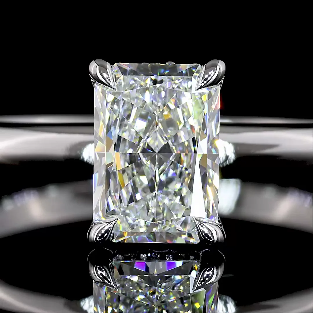 1.06 Cts 14k White Gold Radiant Shape Hidden Halo Ring - Image 3