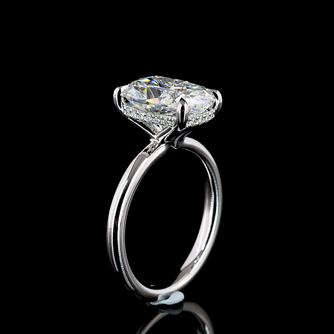 4.18 Cts 14k White Gold Cushion Brilliant Shape Hidden Halo Ring - Image 4