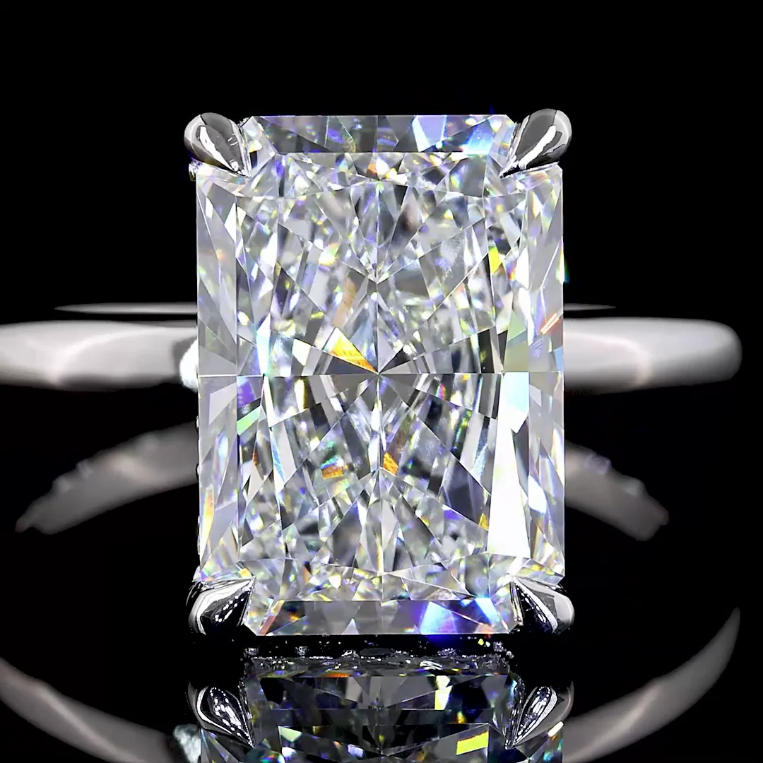 5.27 Cts 14k White Gold Radiant Shape Hidden Halo Ring - Image 3