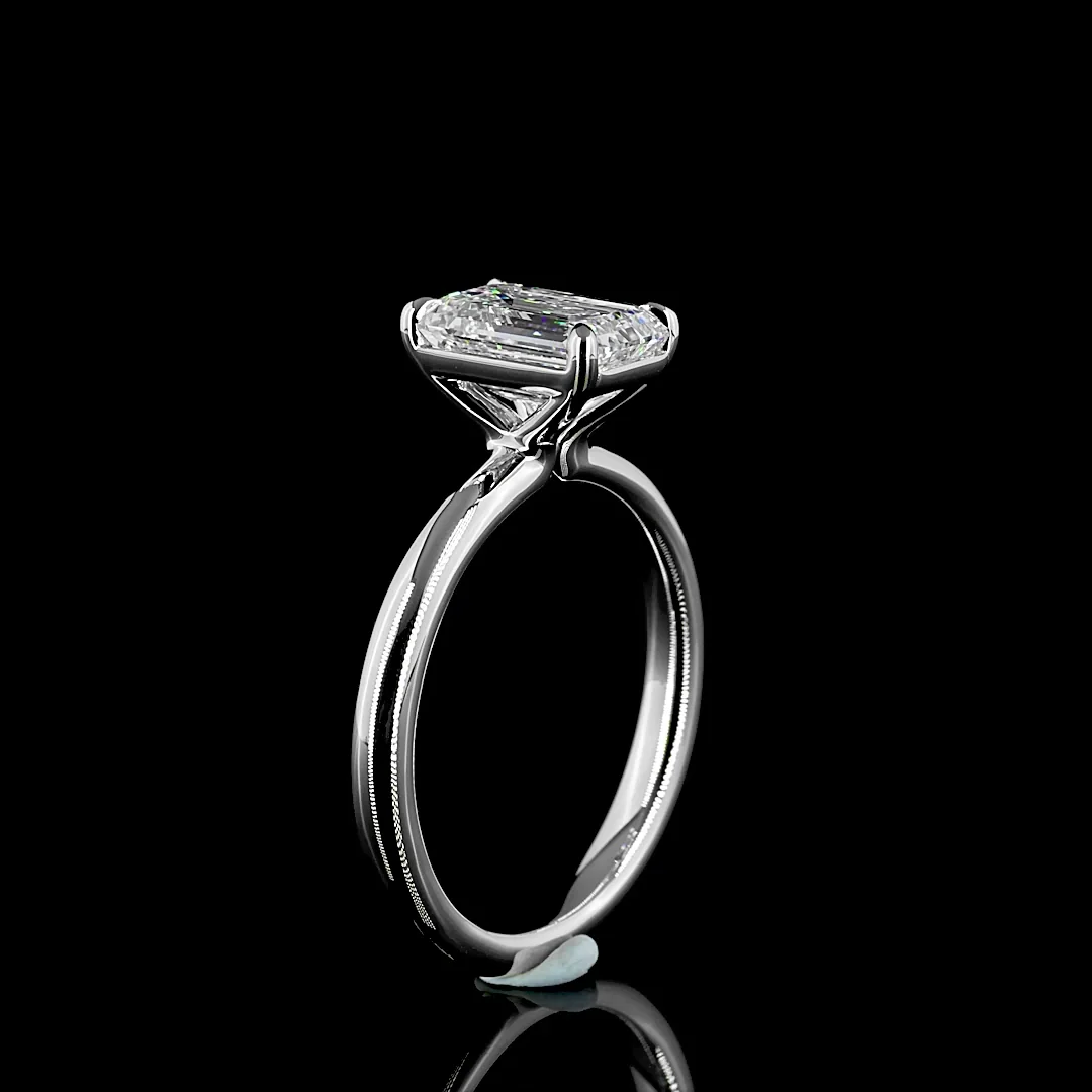 2.03 Cts 14k White Gold Emerald Shape Solitaire Ring - Image 4