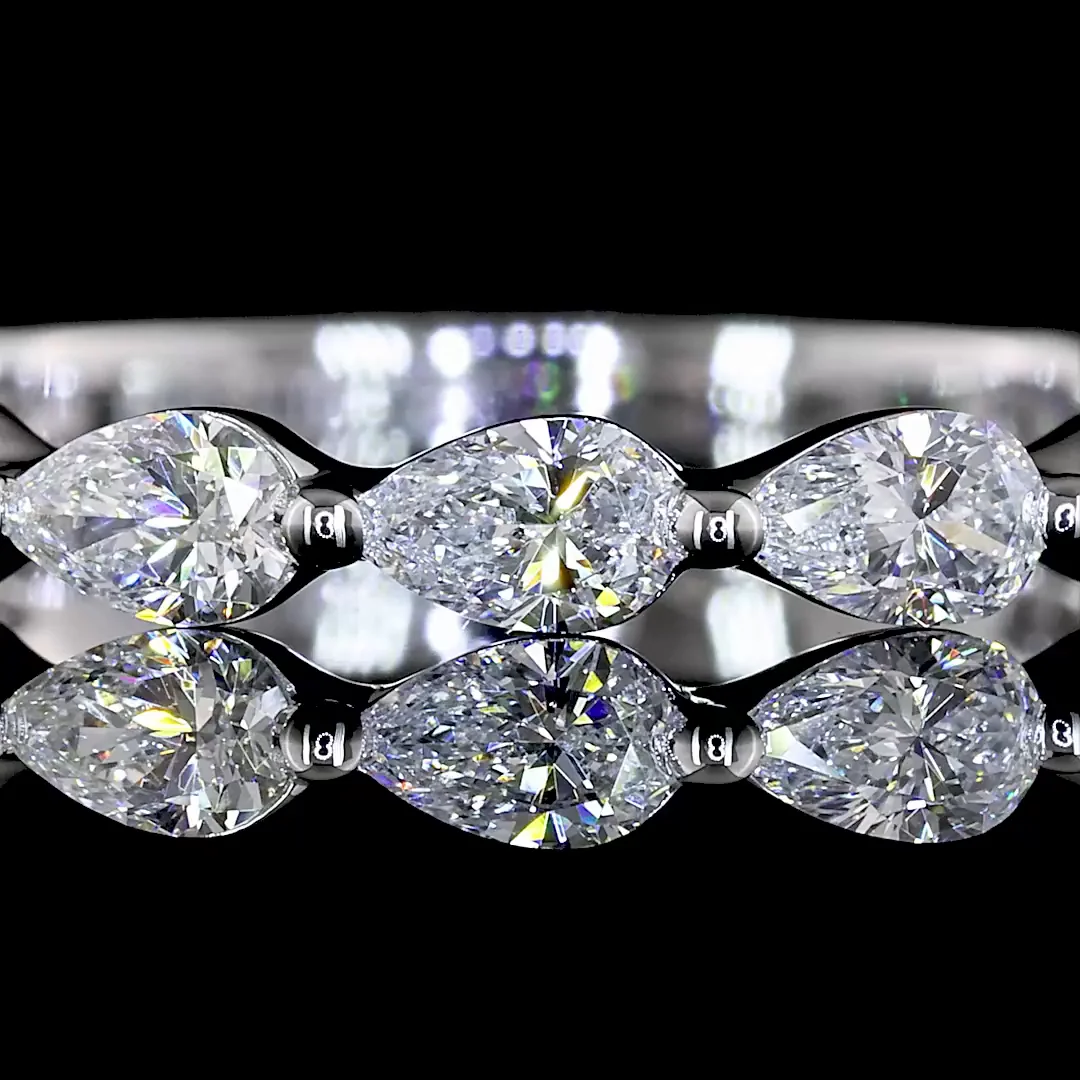 0.99 Cts 14k White Gold Pear Shape 3/4 Band Eternity Band - Image 3