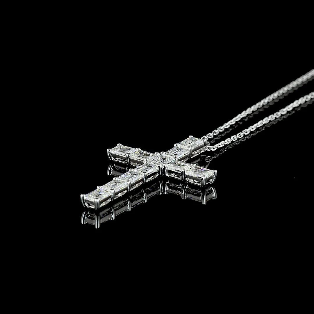 2.17 Cts 14k White Gold Emerald Shape Symbol Pendant - Image 4