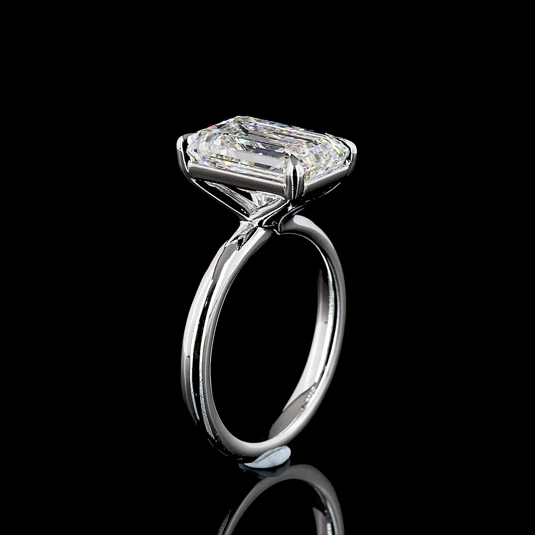 5.08 Cts 14k White Gold Emerald Shape Solitaire Ring - Image 4