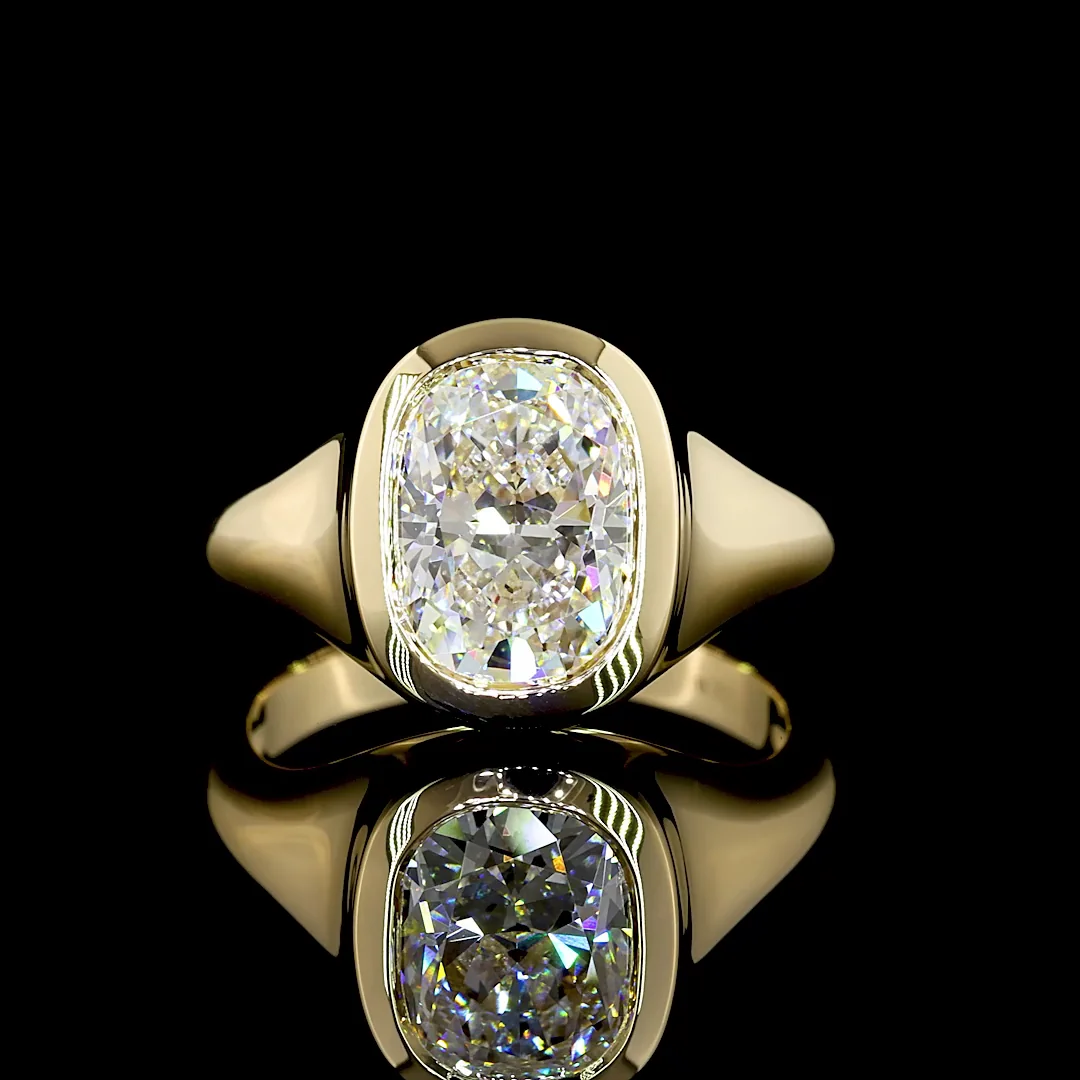 3.01 Cts 14k Yellow Gold Cushion Brilliant Shape Solitaire Ring - Video