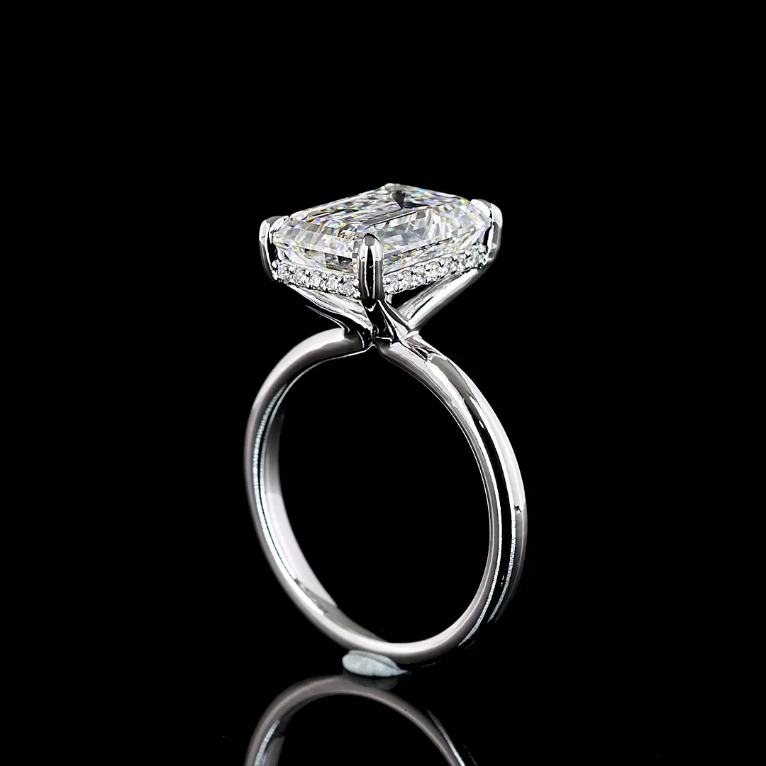 5.34 Cts 14k White Gold Emerald Shape Hidden Halo Ring - Image 2