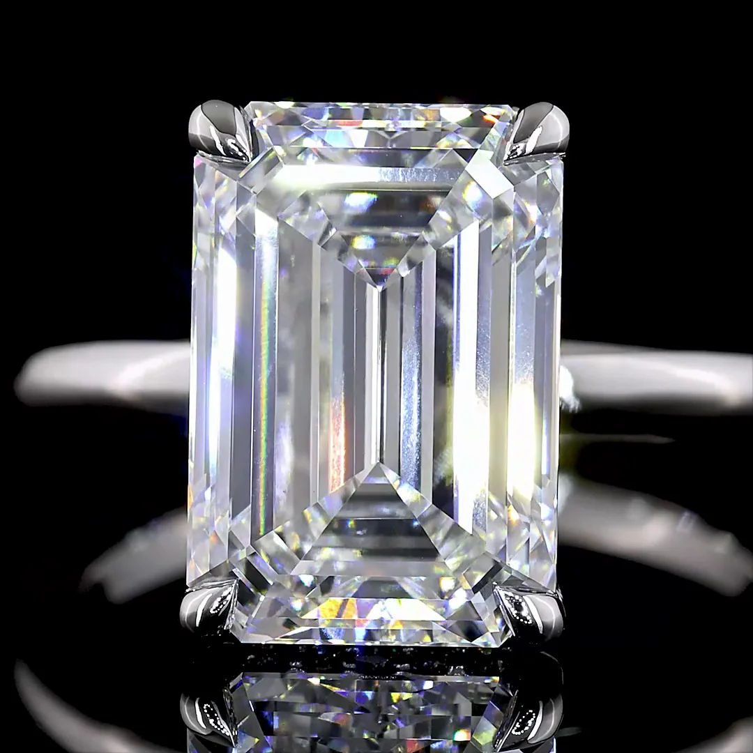 5.34 Cts 14k White Gold Emerald Shape Hidden Halo Ring - Image 3