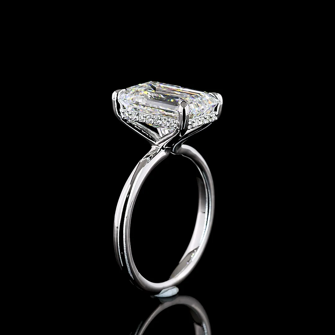 5.34 Cts 14k White Gold Emerald Shape Hidden Halo Ring - Image 4