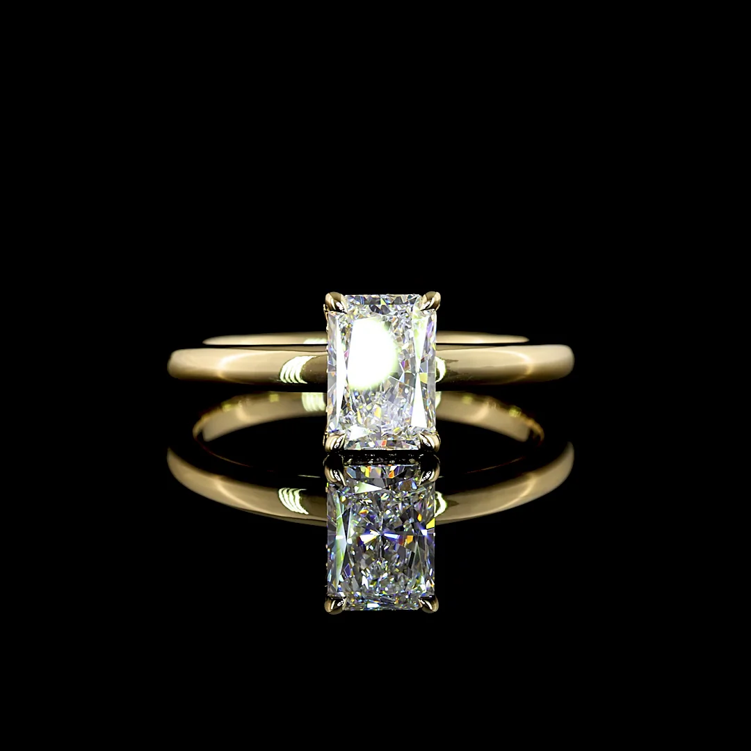 1.05 Cts 14k Yellow Gold Radiant Shape Hidden Halo Ring - Video