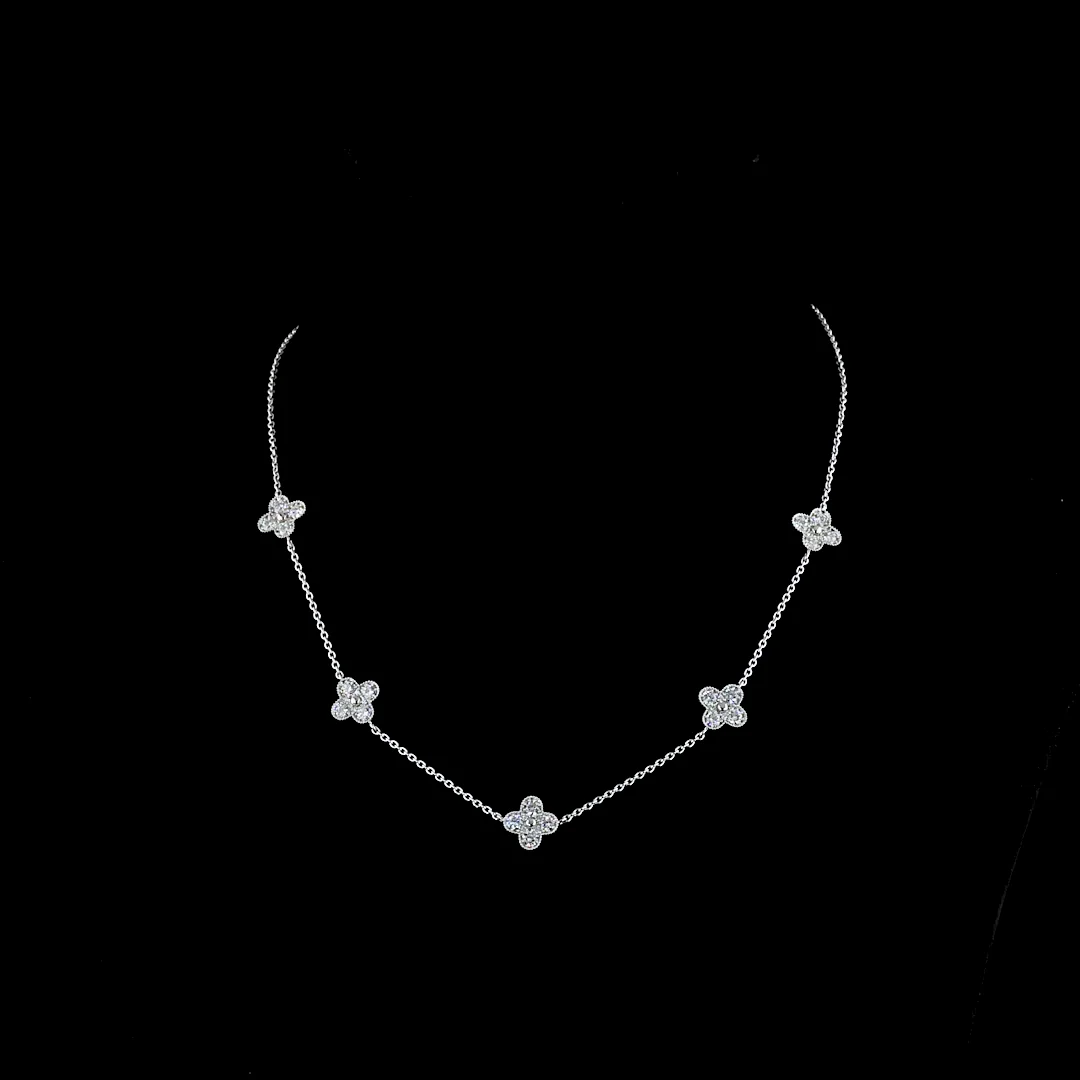 1.76 Cts 18k White Gold Round Shape Station Necklace - Video