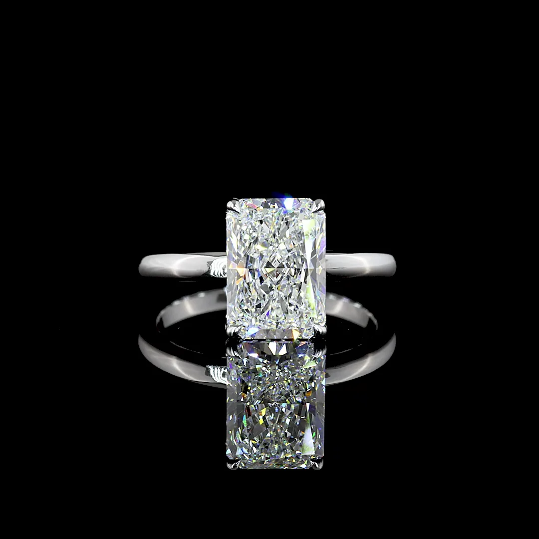 3.15 Cts 14k White Gold Radiant Shape Hidden Halo Ring - Video