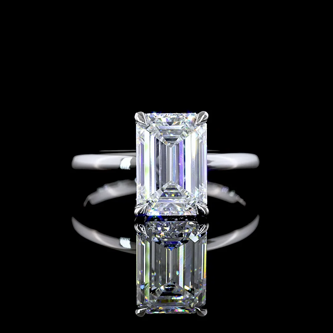 3.09 Cts 14k White Gold Emerald Shape Hidden Halo Ring - Video
