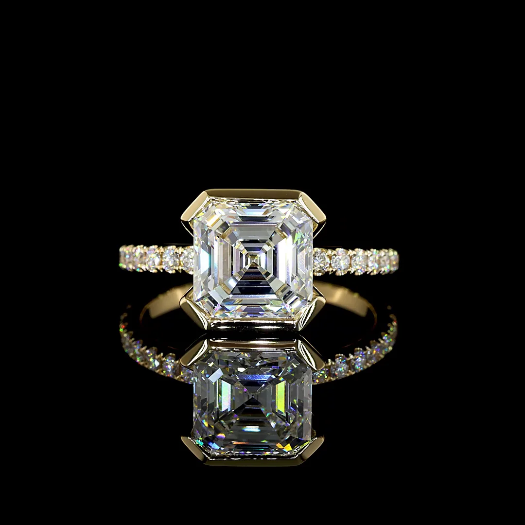 3.35 Cts 14k Yellow Gold Asscher Shape Hidden Halo Ring - Video