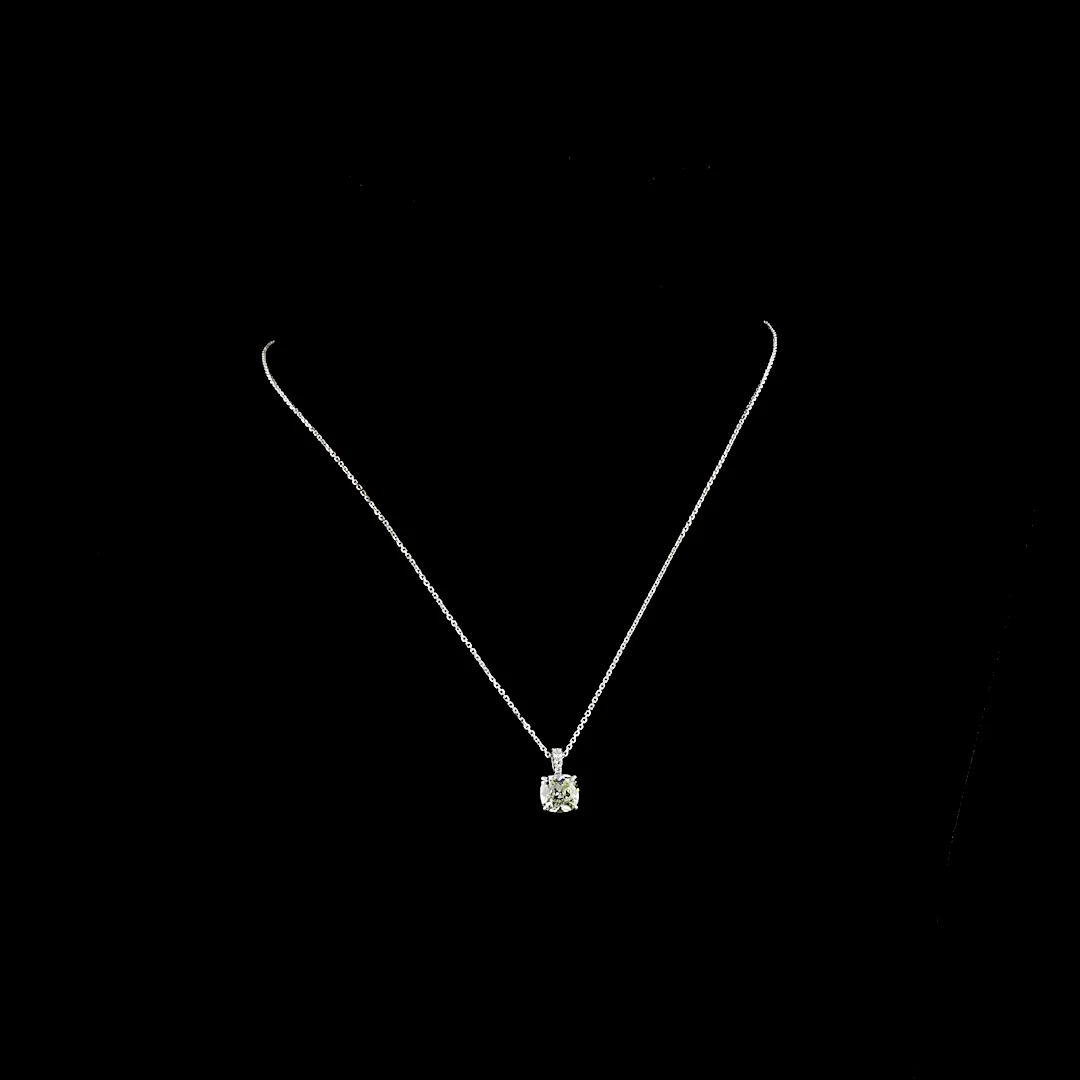 2.1 Cts 14k White Gold Square Antique Cushion Shape Pendant Pendant - Video