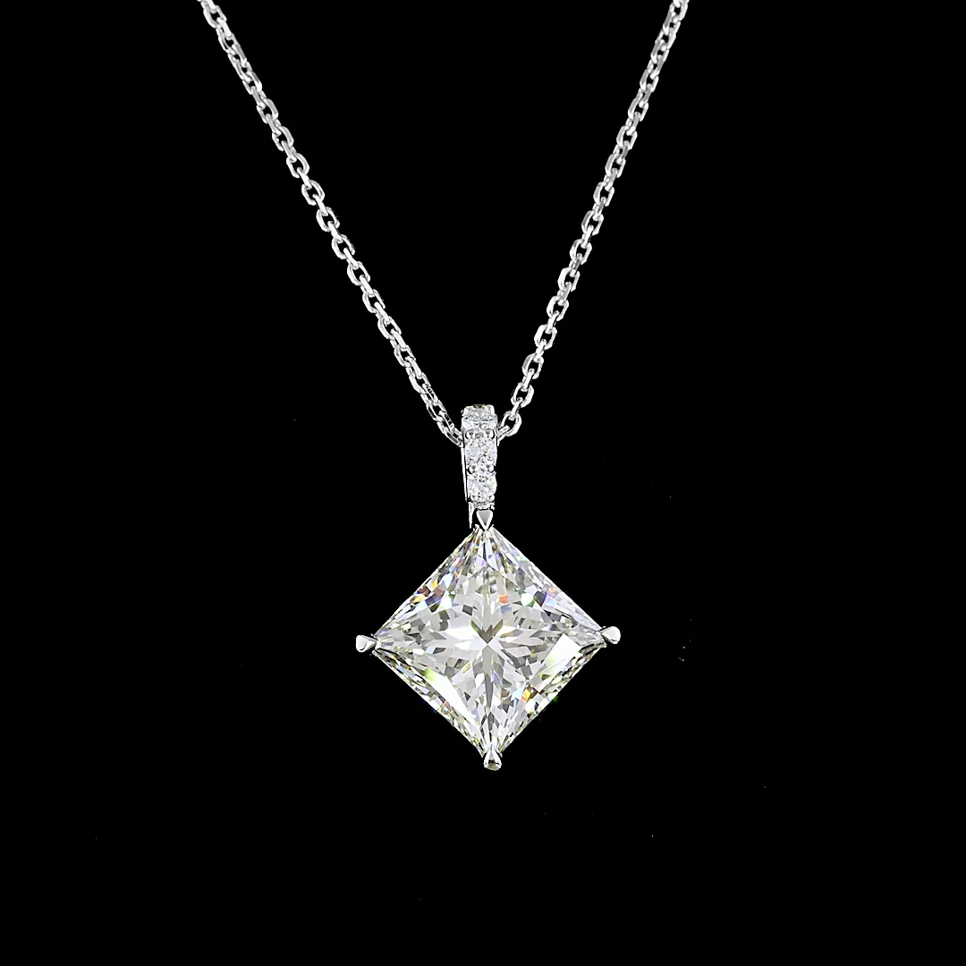 3.83 Cts 14k White Gold Princess Shape Pendant Pendant - Image 3