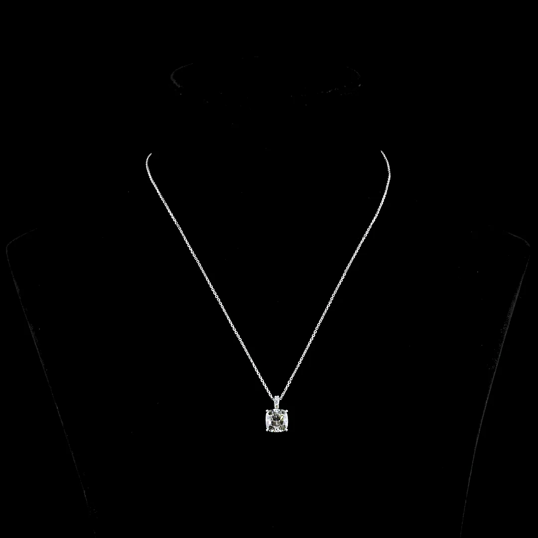 3.4 Cts 14k White Gold Cushion Modified Shape Pendant Pendant - Video