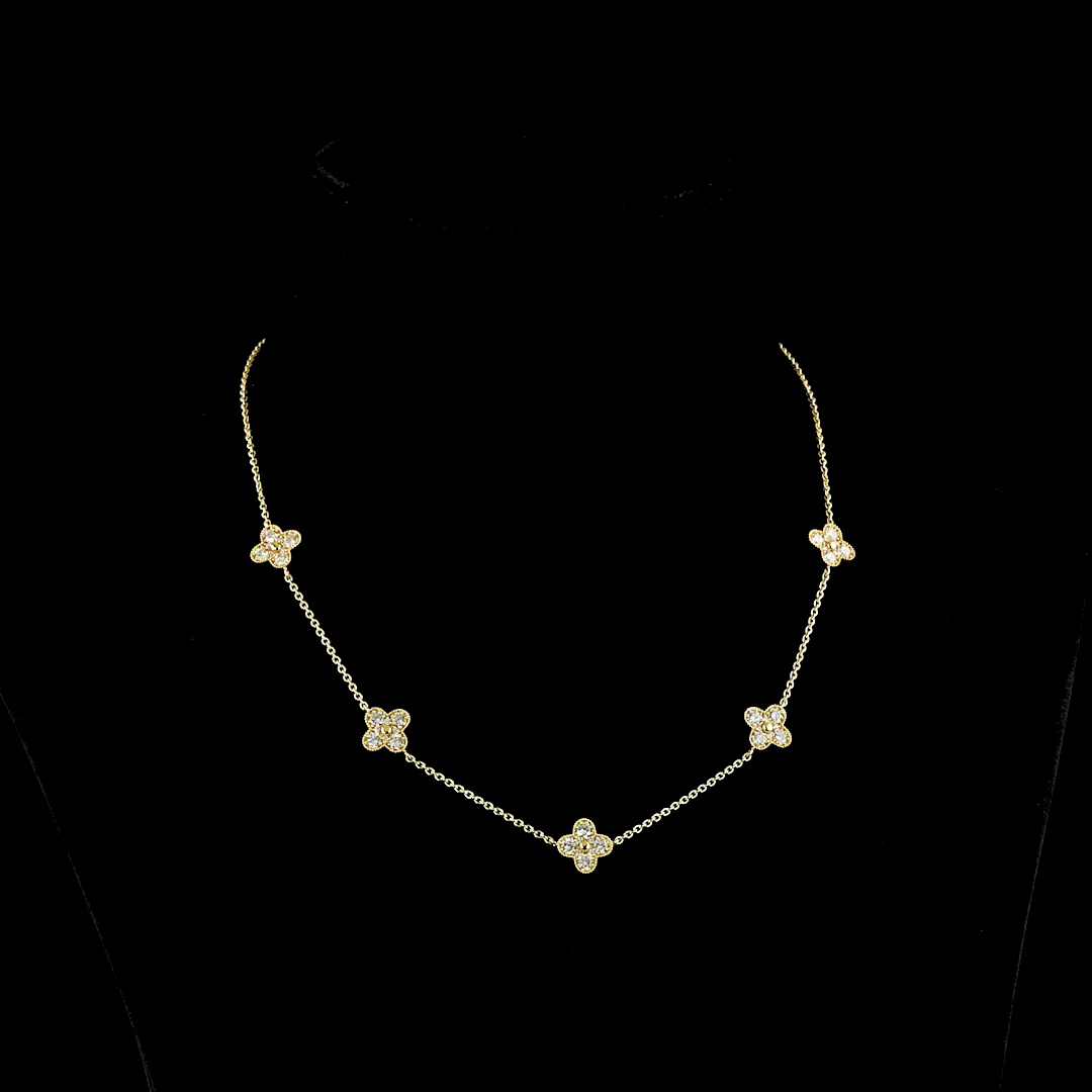 1.73 Cts 18k Yellow Gold Round Shape Station Necklace - Video