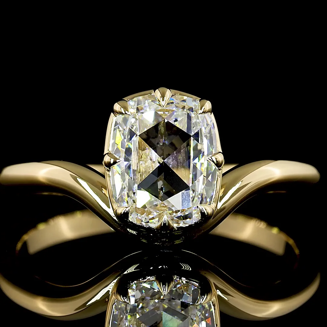 1.04 Cts 14k Yellow Gold Rose Cut Cushion Shape Solitaire Ring - Image 3