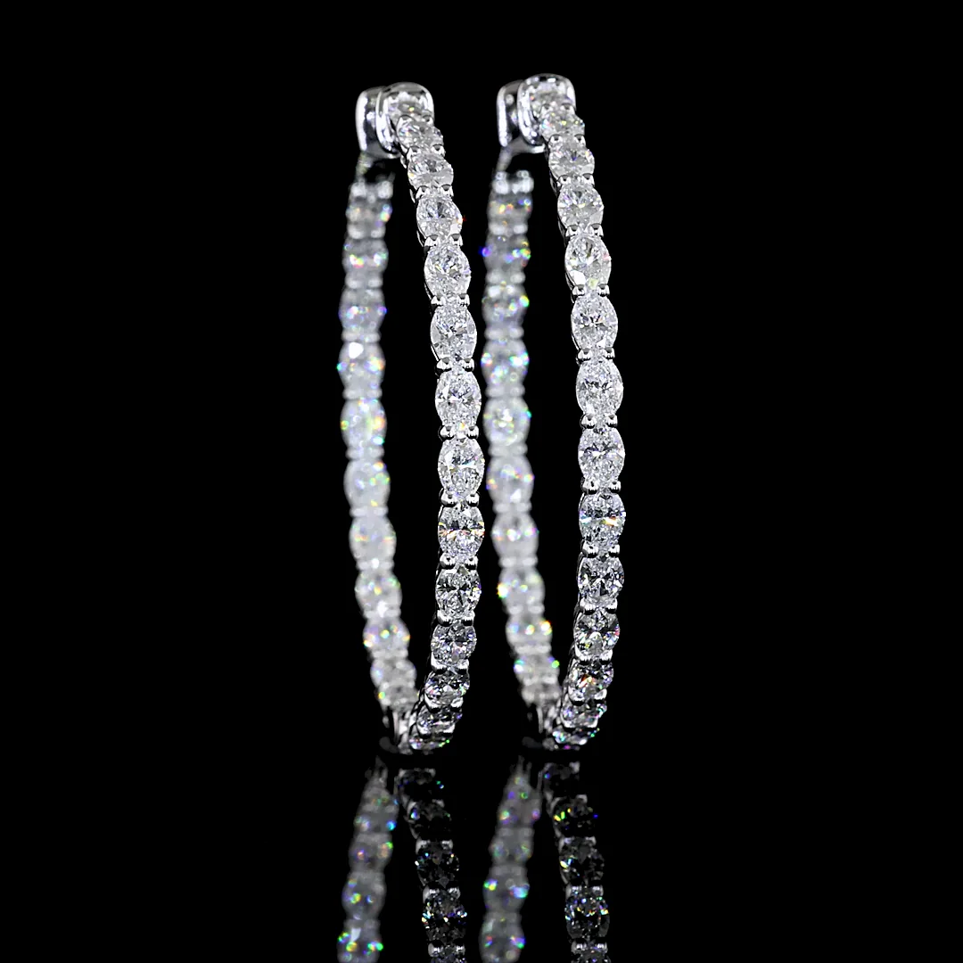 2.82 Cts 14k White Gold Oval Shape Hoops Earring - Video