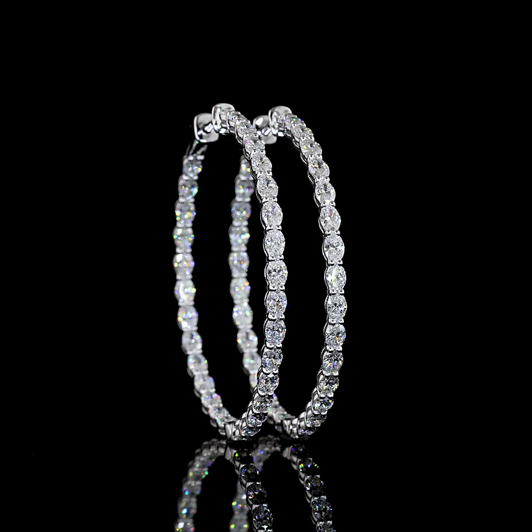 3.87 Cts 14k White Gold Oval Shape Hoops Earring - Video