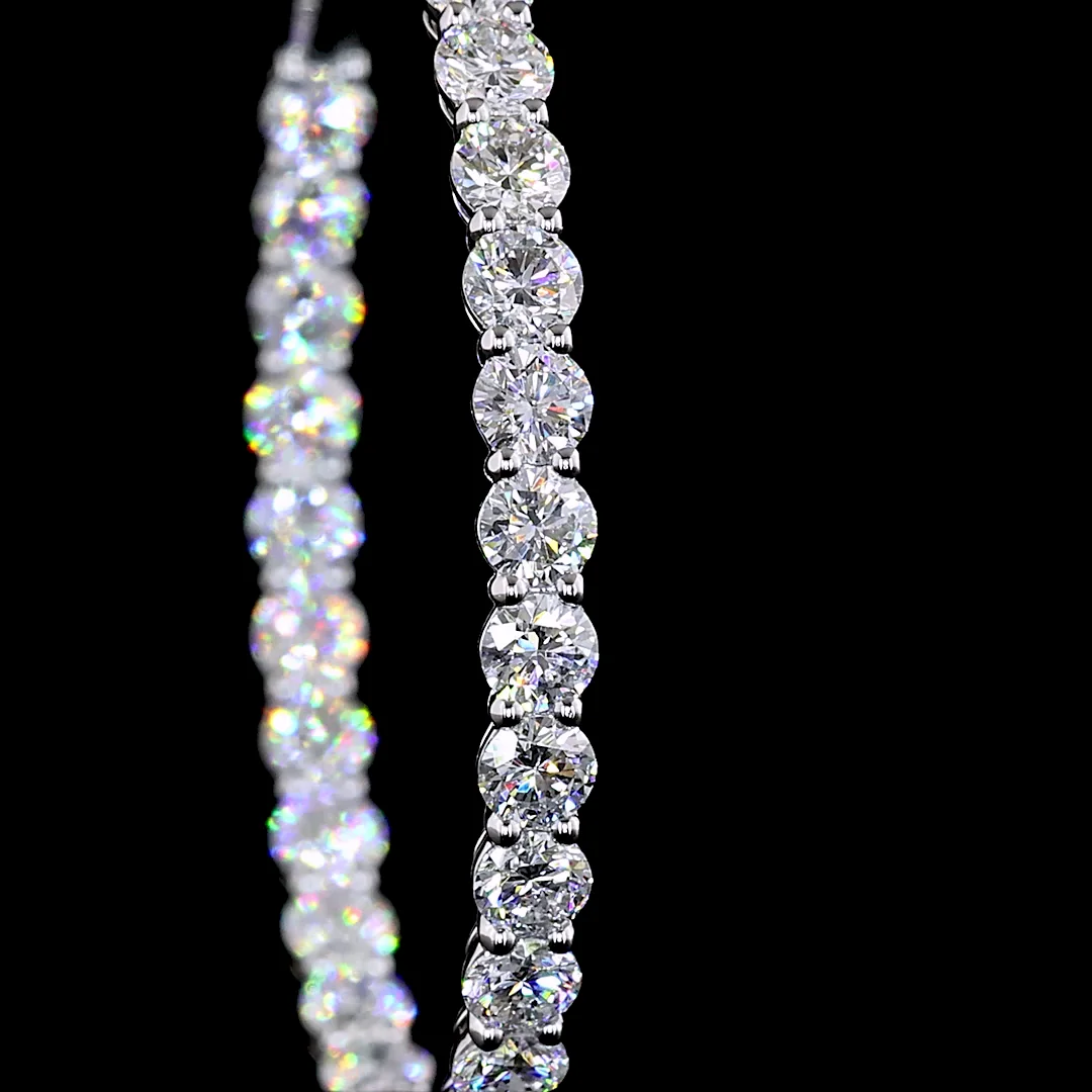 7.35 Cts 14k White Gold Round Shape Hoops Earring - Image 3