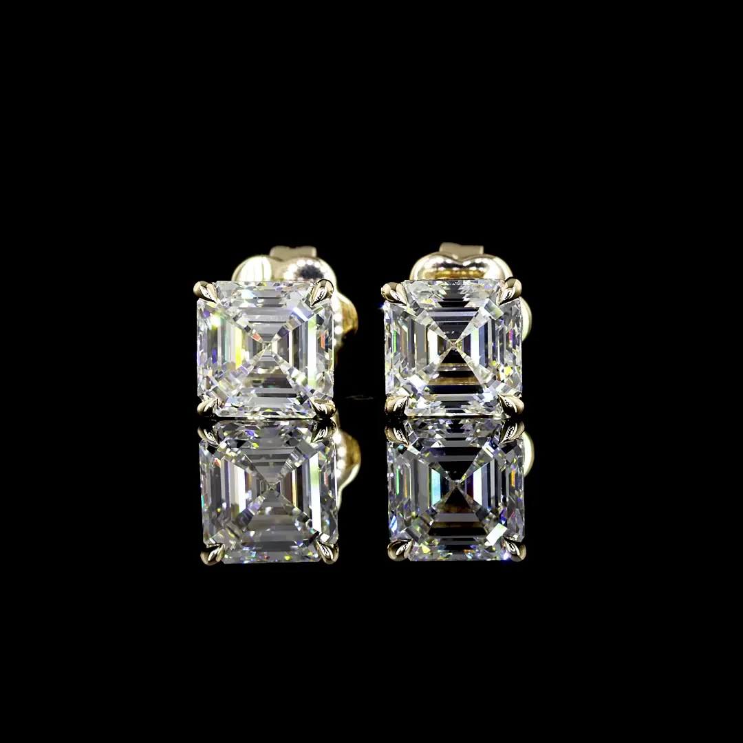 2.4 Cts 14k Yellow Gold Asscher Shape Studs Earring - Image 3