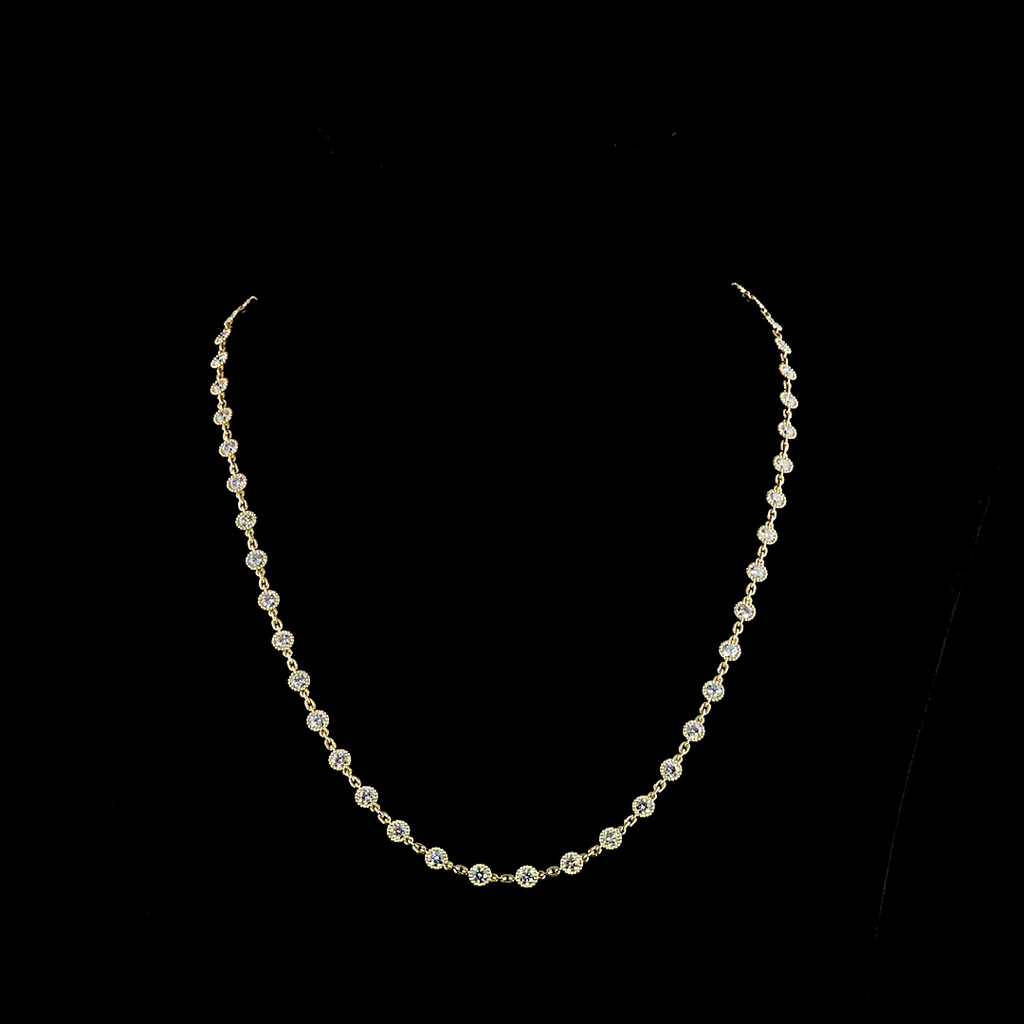 6.4 Cts 14k Yellow Gold Round Shape Station Necklace - Video