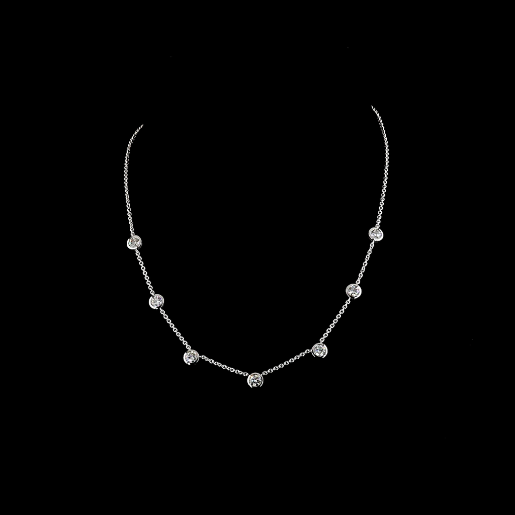 2.87 Cts 14k White Gold Round Shape Station Necklace - Video