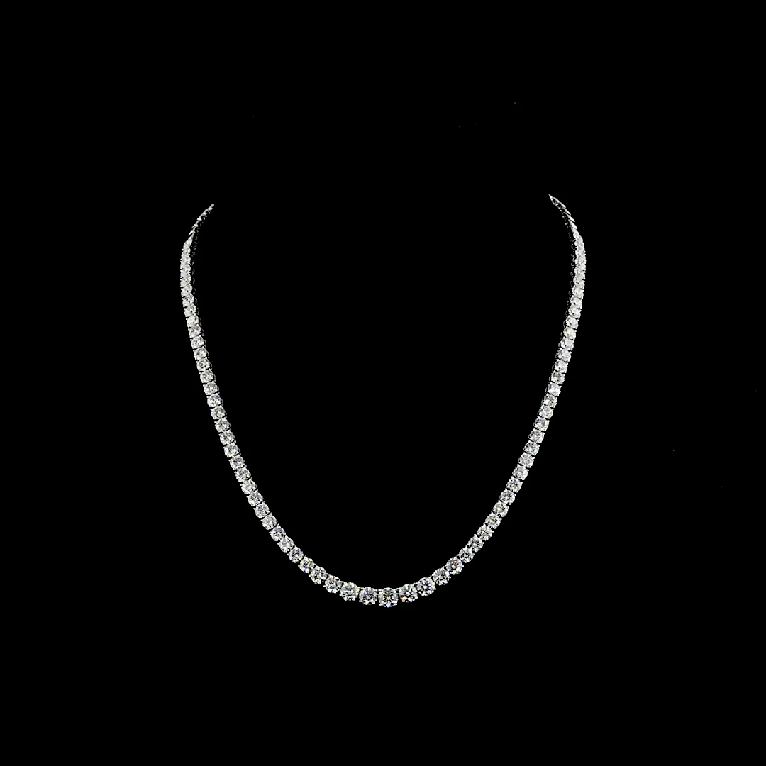 15.07 Cts 14k White Gold Round Shape Riviera Necklace - Video