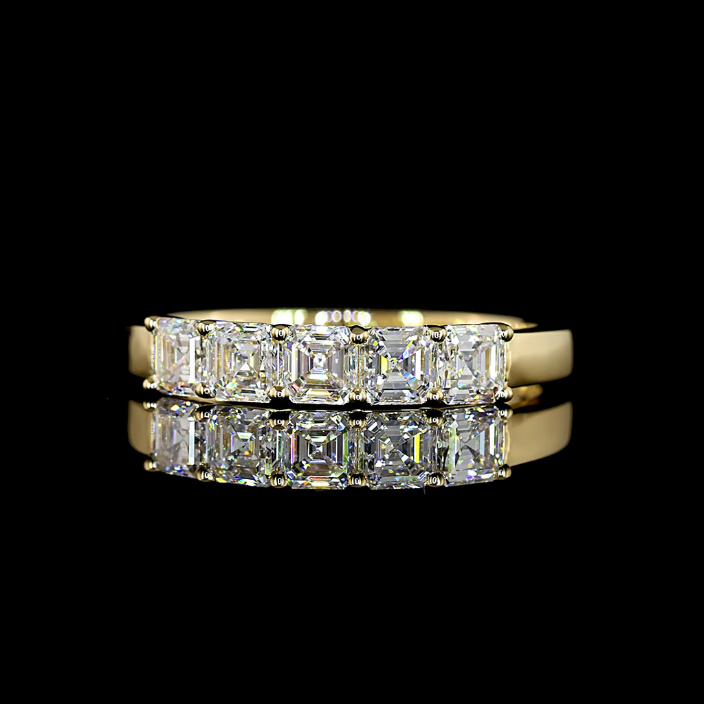 1 Cts 14k Yellow Gold Asscher Shape 5 Stones Eternity Band - Video