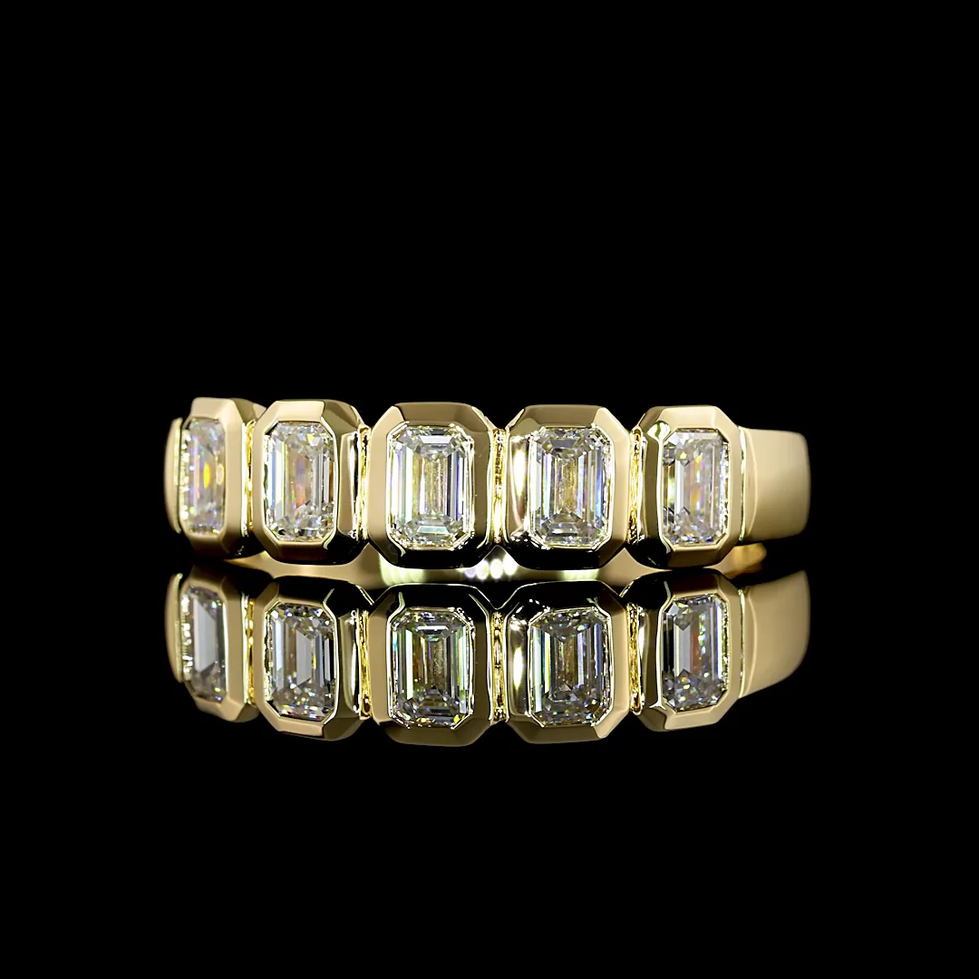 0.95 Cts 14k Yellow Gold Emerald Shape 5 Stones Eternity Band - Video