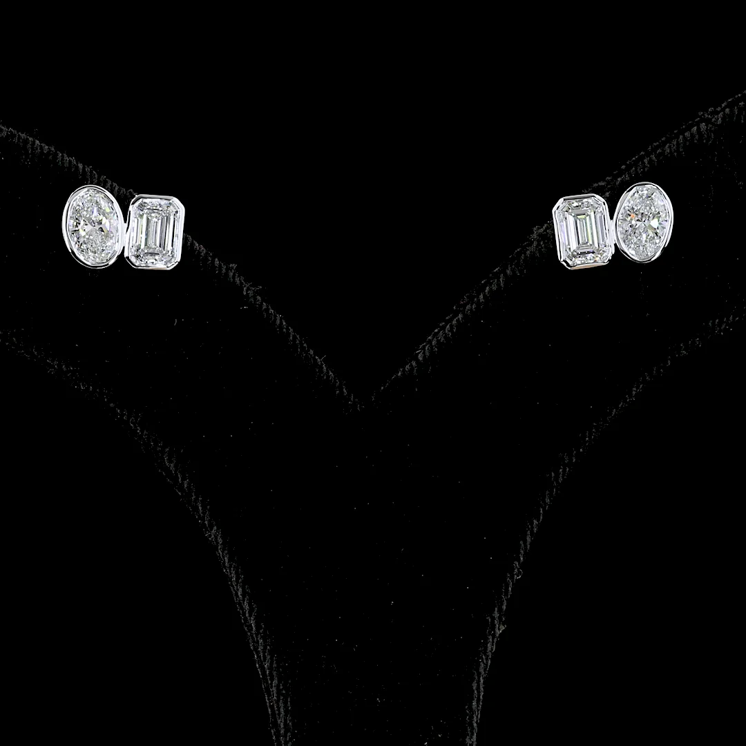 2.05 Cts 14k White Gold Mix Shape Studs Earring - Image 3