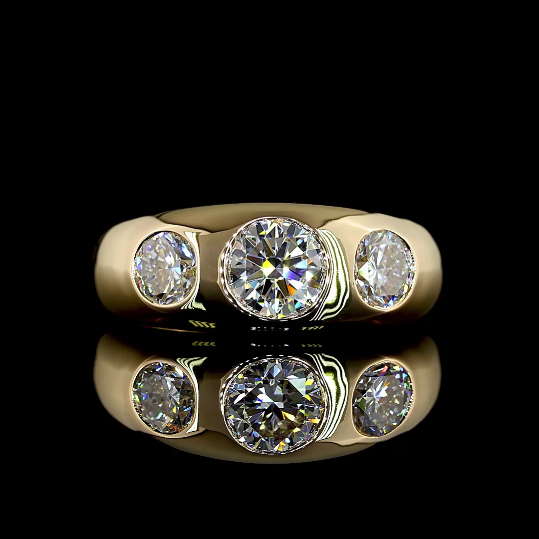 2.07 Cts 14k Yellow Gold Round Shape 3 Stones Ring - Image 3