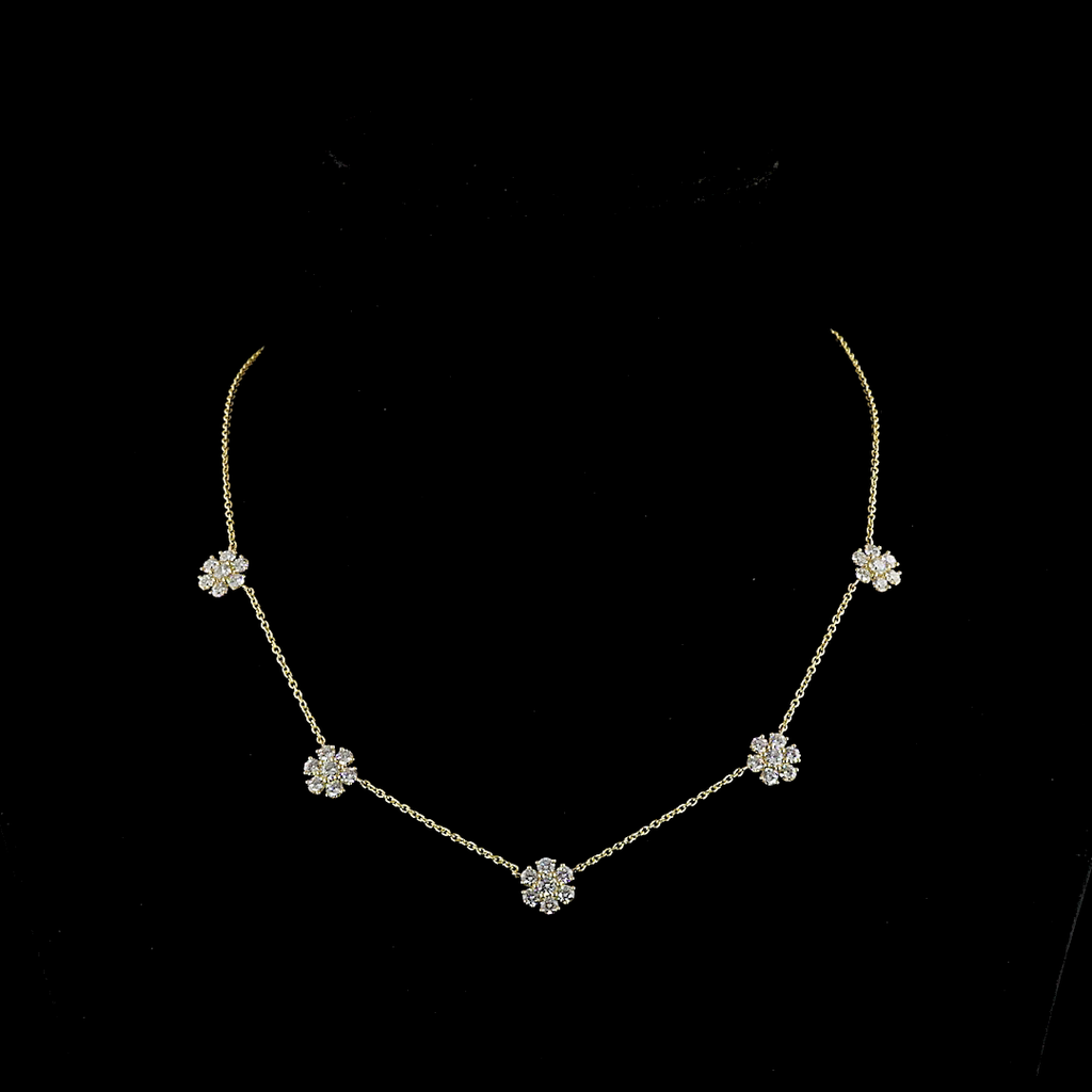2.94 Cts 18k Yellow Gold Round Shape Station Necklace - Video