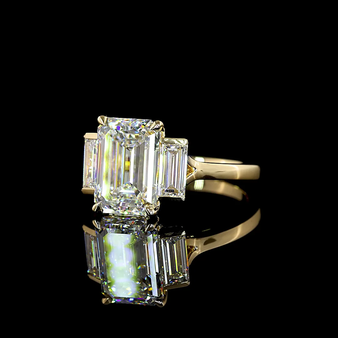 3.67 Cts 14k Yellow Gold Emerald Shape 3 Stones Ring - Image 2