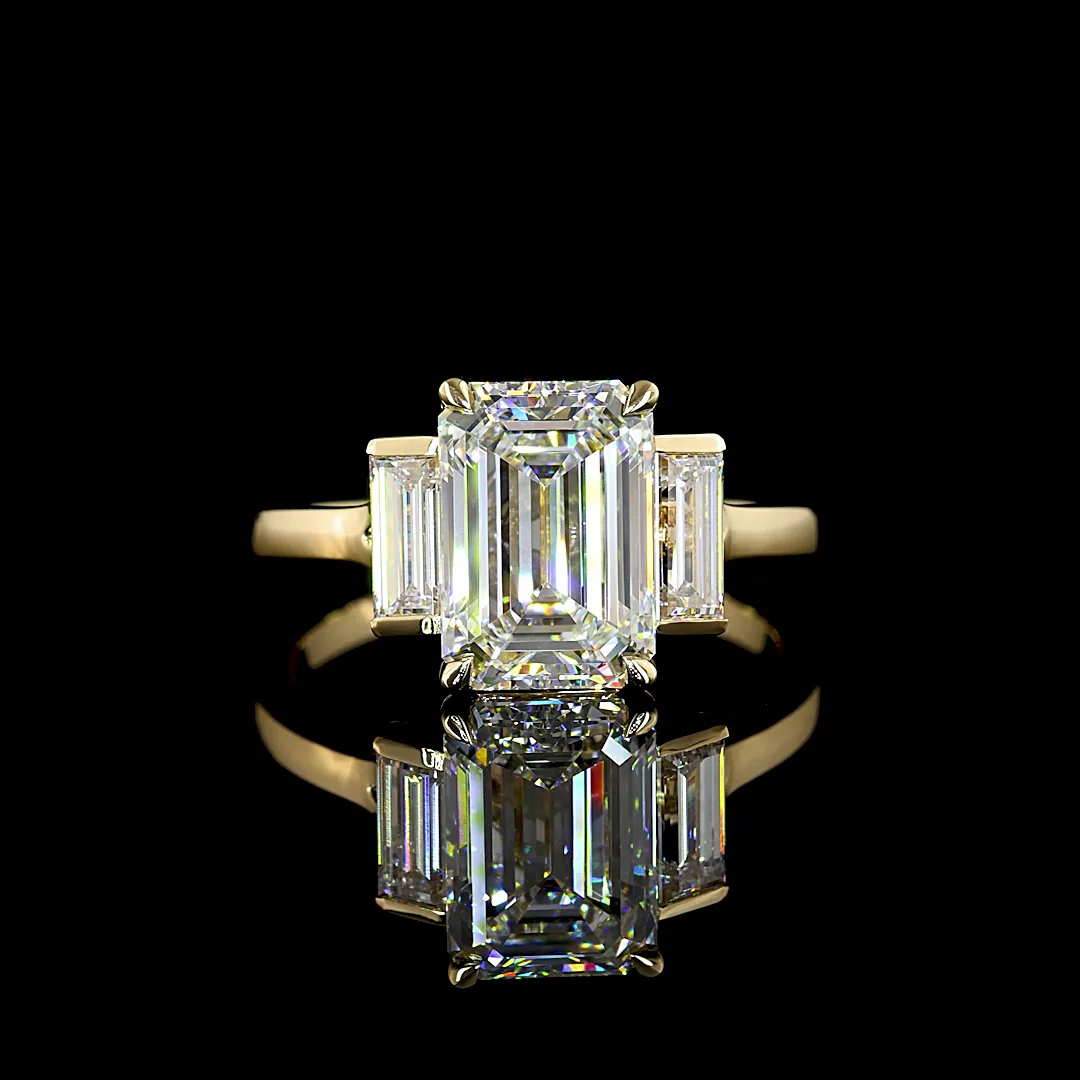 3.67 Cts 14k Yellow Gold Emerald Shape 3 Stones Ring - Image 3