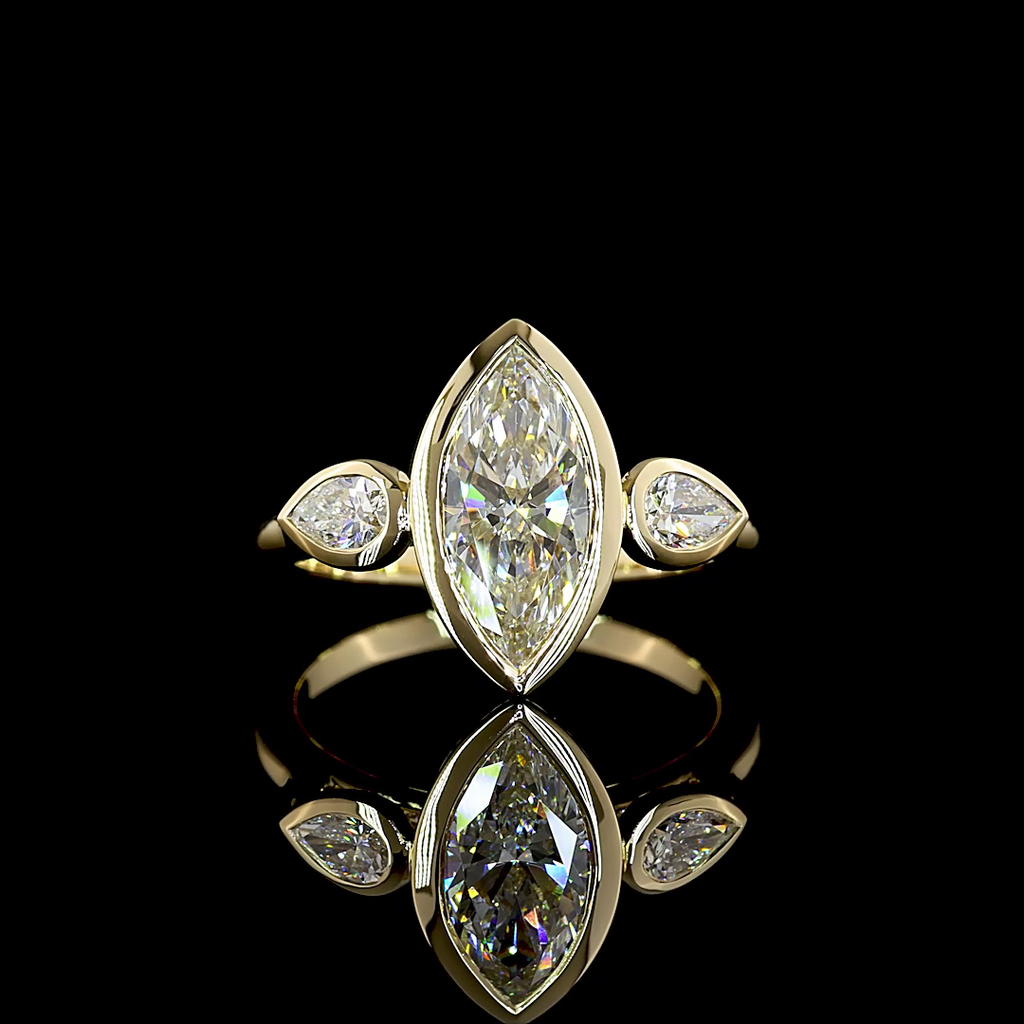2.42 Cts 14k Yellow Gold Marquise Shape 3 Stones Ring - Video