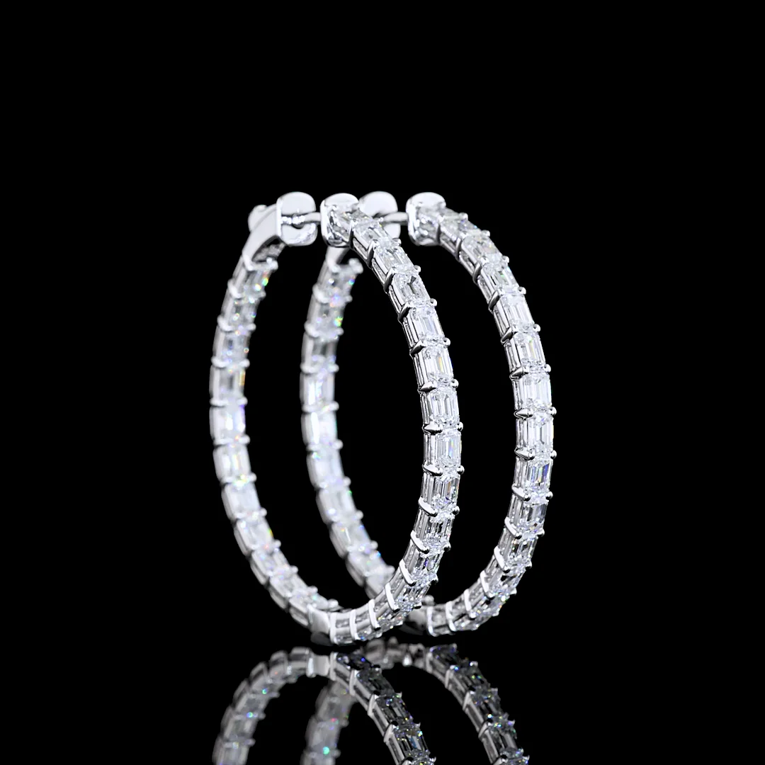 4.01 Cts 14k White Gold Emerald Shape Hoops Earring - Video