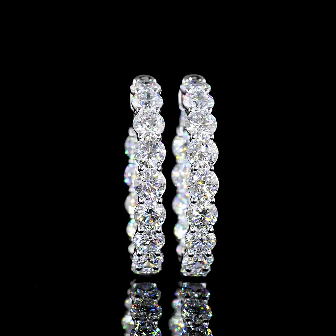 5.73 Cts 14k White Gold Round Shape Hoops Earring - Image 3