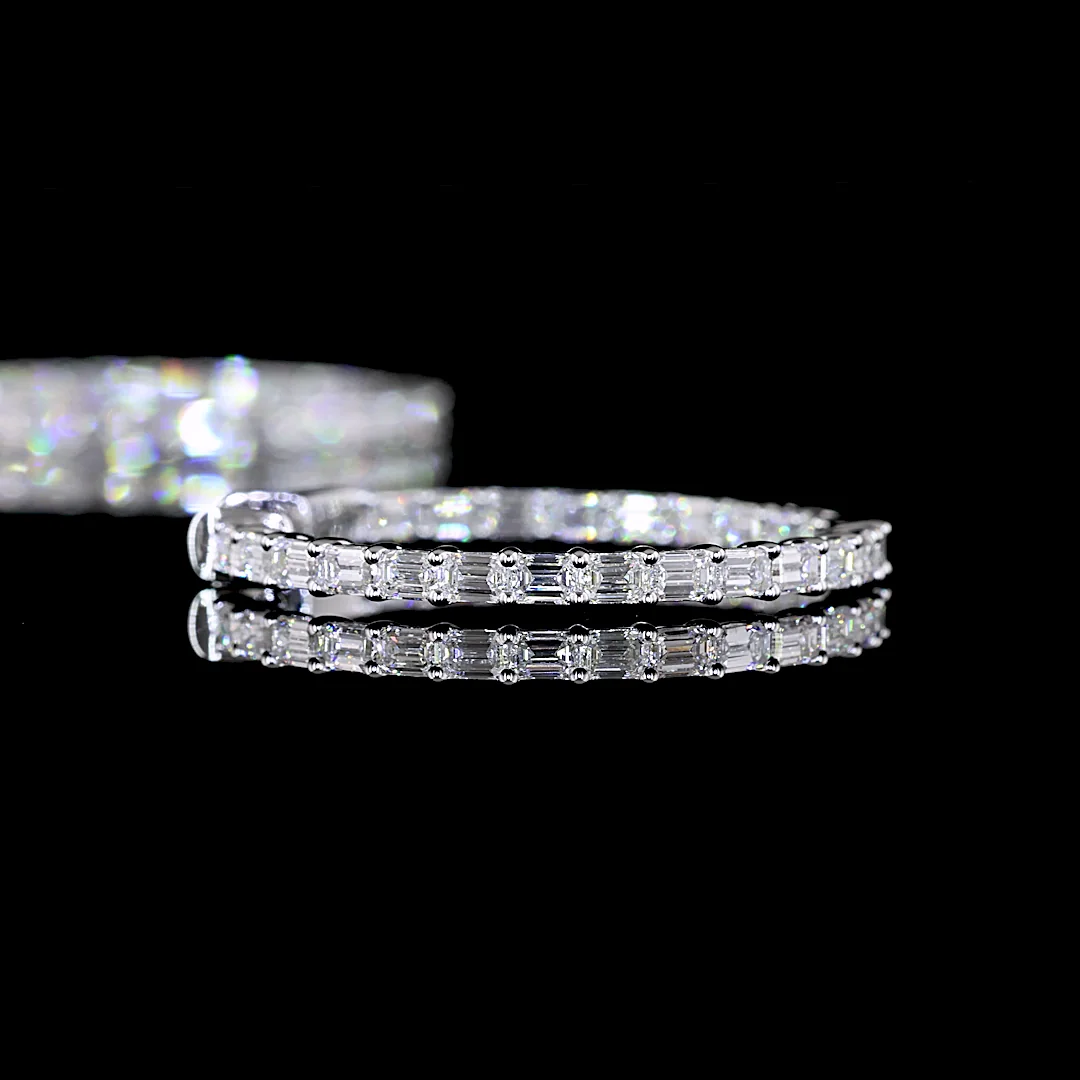 1.92 Cts 14k White Gold Emerald Shape Hoops Earring - Image 4