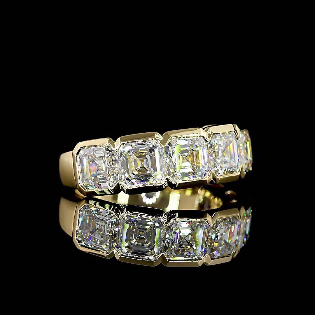 4.48 Cts 14k Yellow Gold Asscher Shape 7 Stones Eternity Band - Image 4