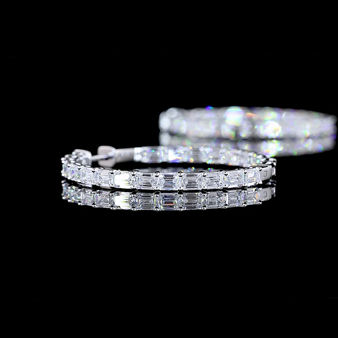 5.94 Cts 14k White Gold Emerald Shape Hoops Earring - Image 4