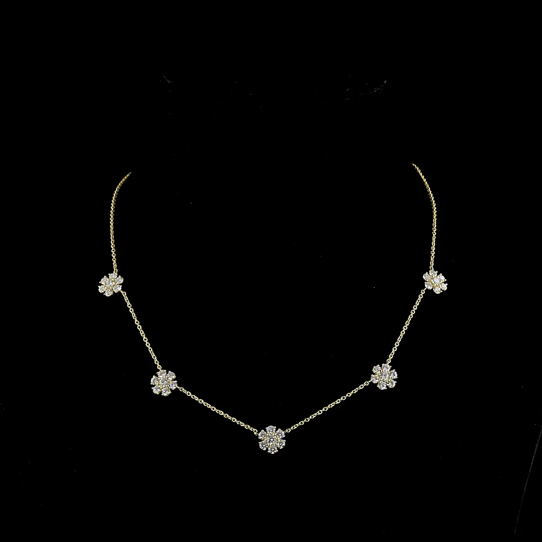 2.88 Cts 18k Yellow Gold Round Shape Station Necklace - Video