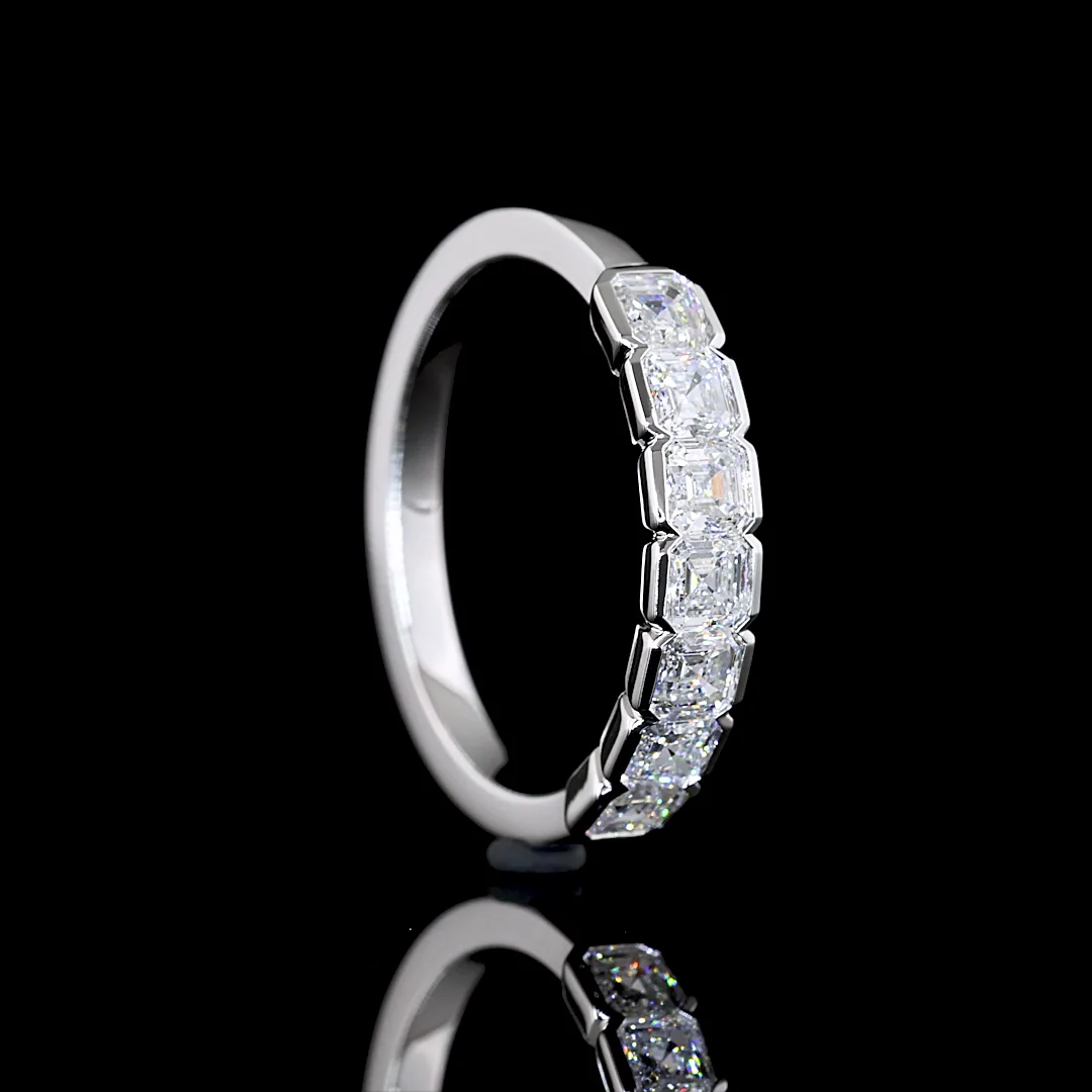 1.05 Cts 14k White Gold Asscher Shape 7 Stones Eternity Band - Image 2