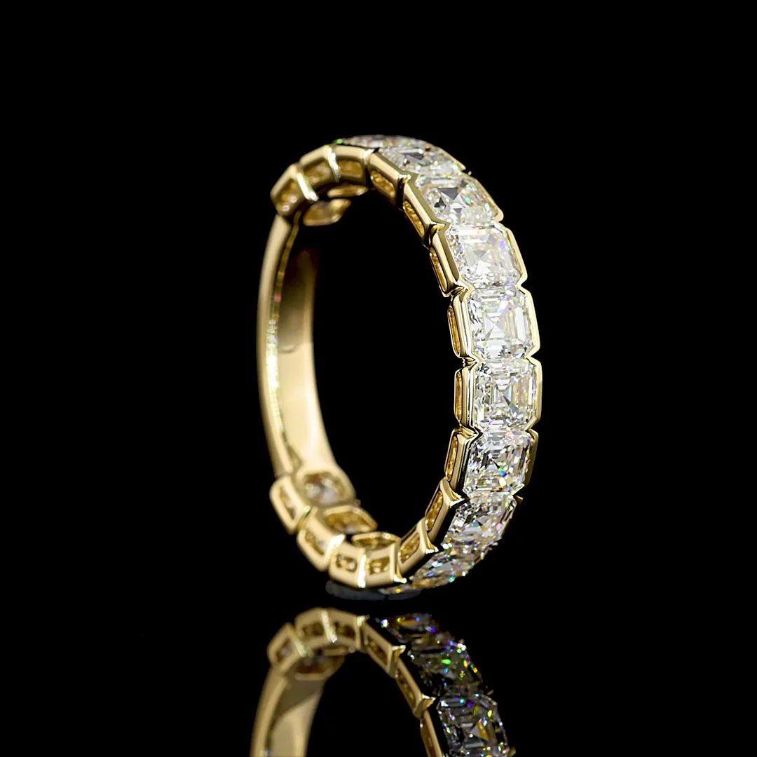 2.97 Cts 14k Yellow Gold Asscher Shape 3/4 Band Eternity Band - Image 2