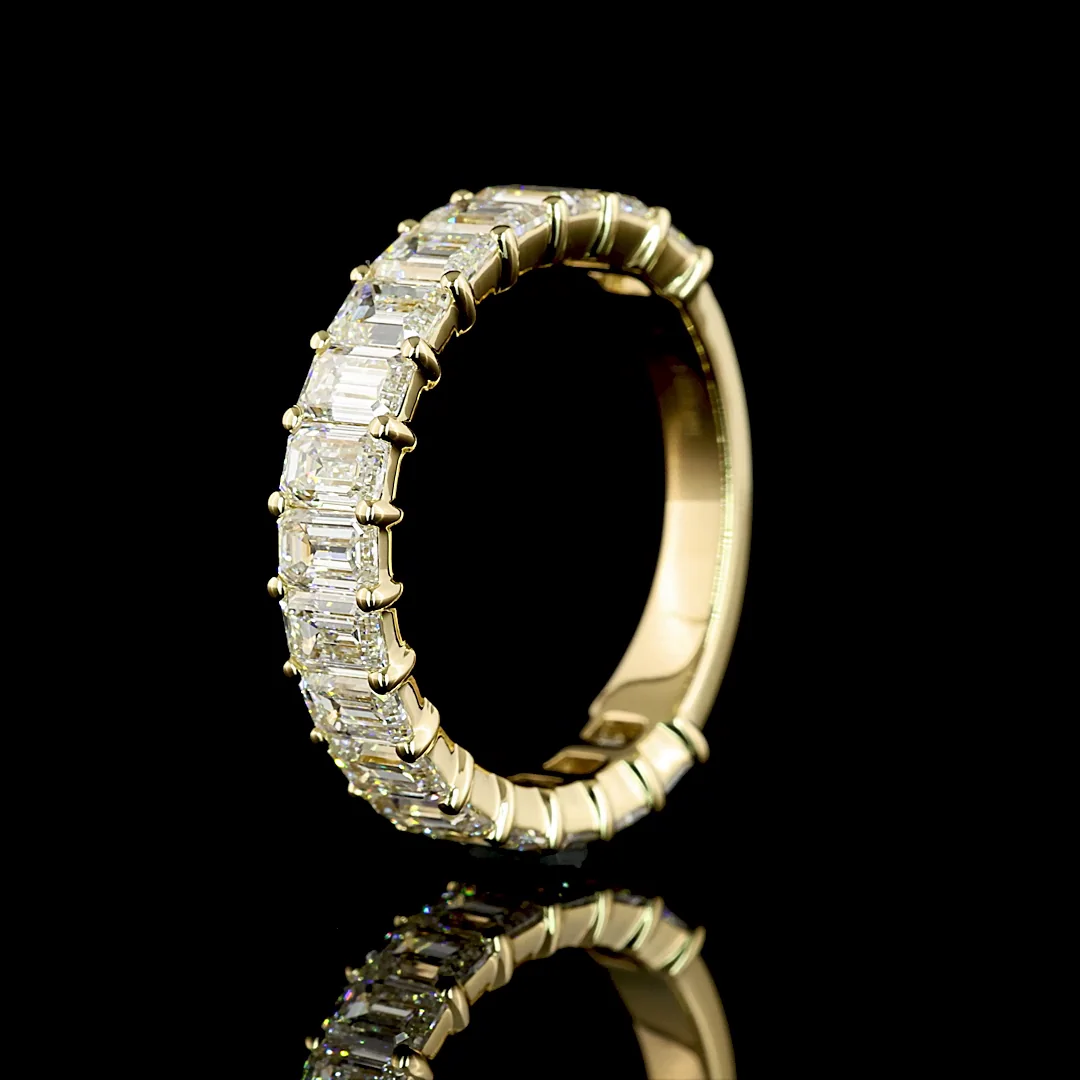 3.1 Cts 14k Yellow Gold Emerald Shape 3/4 Band Eternity Band - Image 4