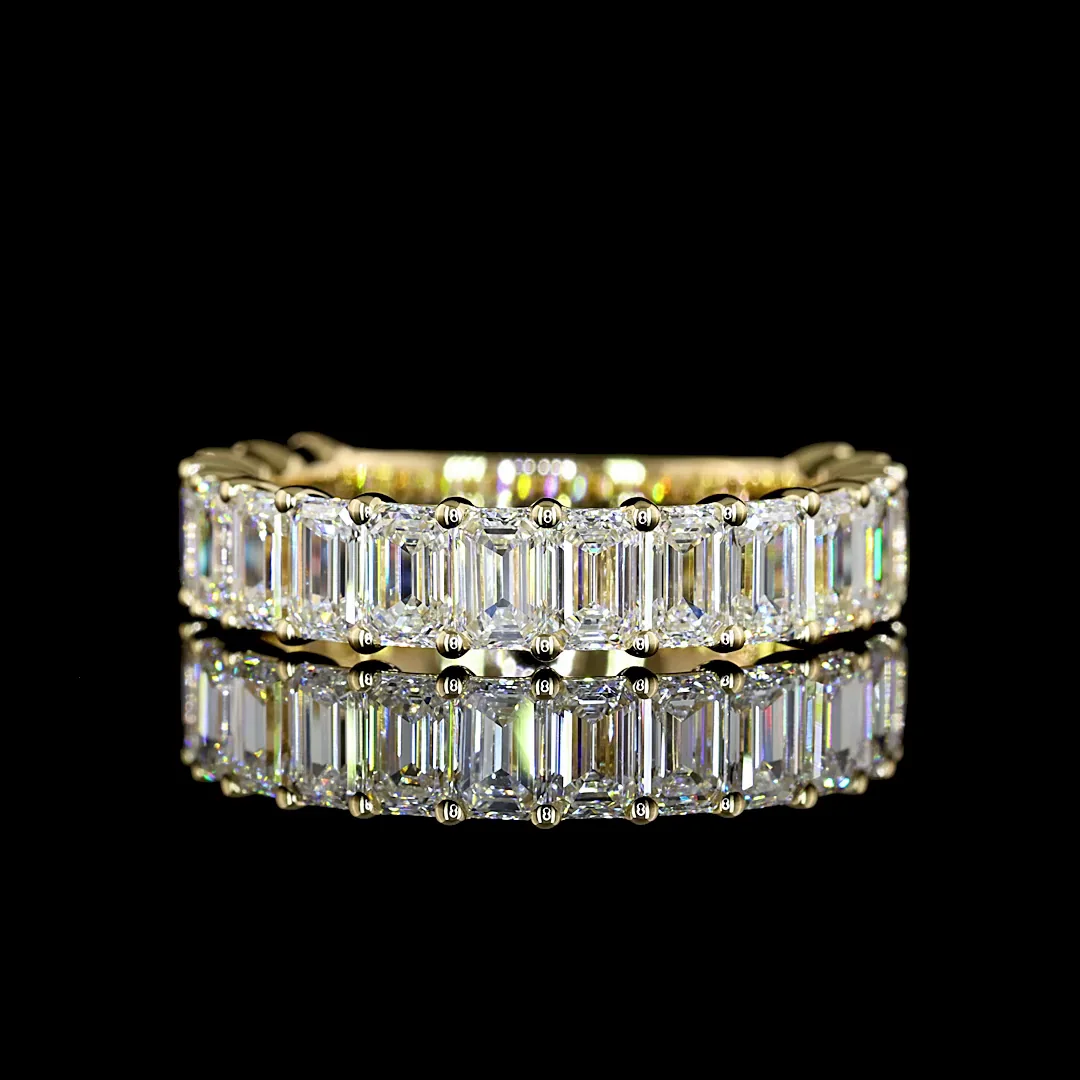 3.1 Cts 14k Yellow Gold Emerald Shape 3/4 Band Eternity Band - Video